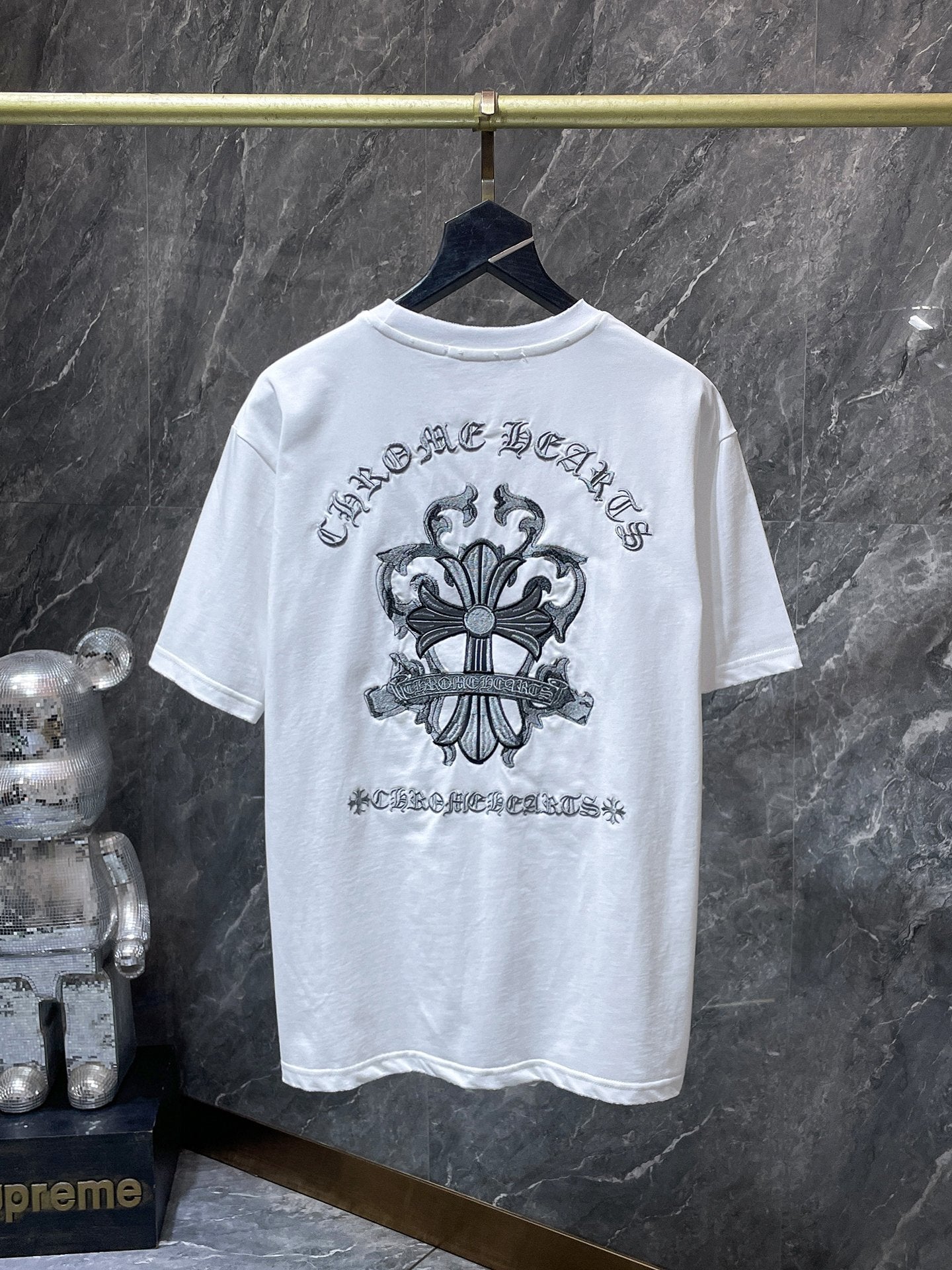 Embroidered Cross Crest White T-Shirt™