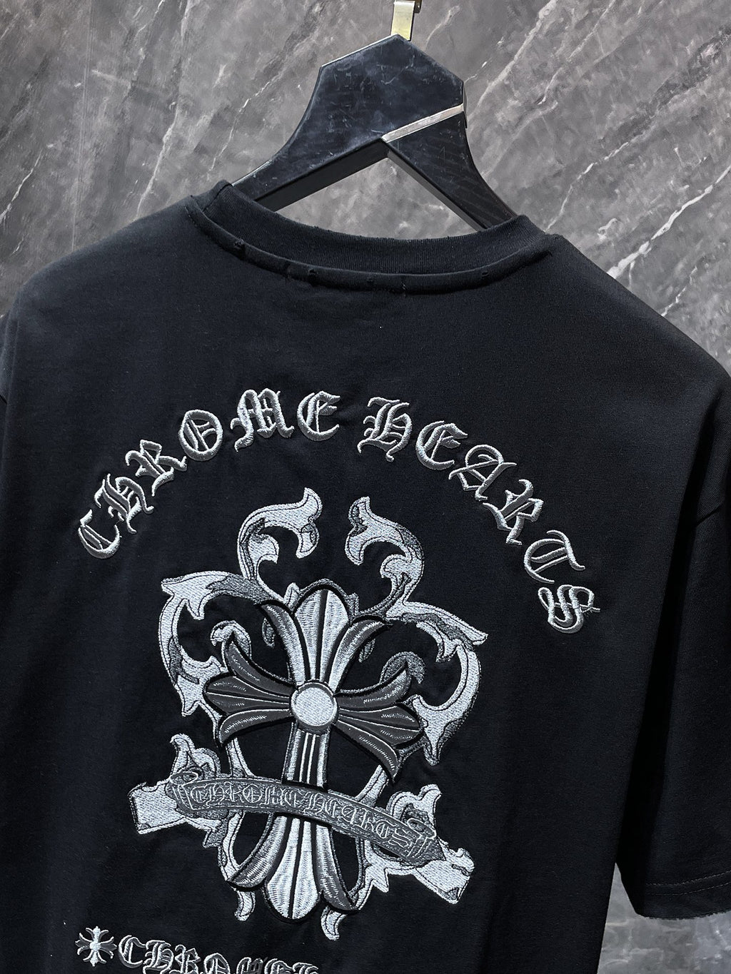 Embroidered Cross Crest Black T-Shirt™