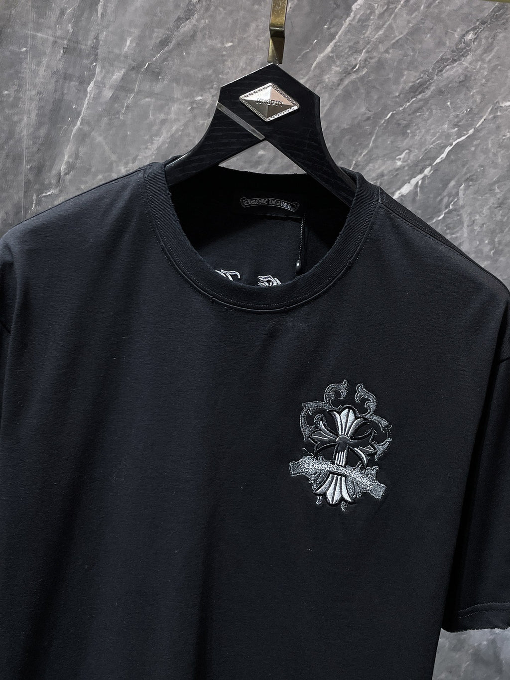 Embroidered Cross Crest Black T-Shirt™