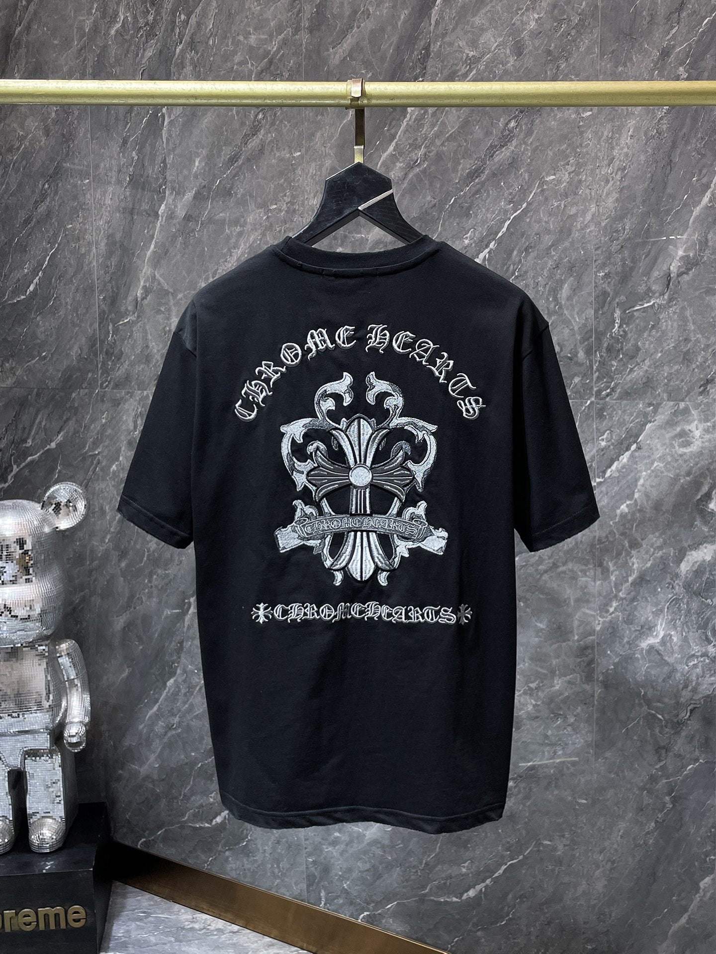 Embroidered Cross Crest Black T-Shirt™