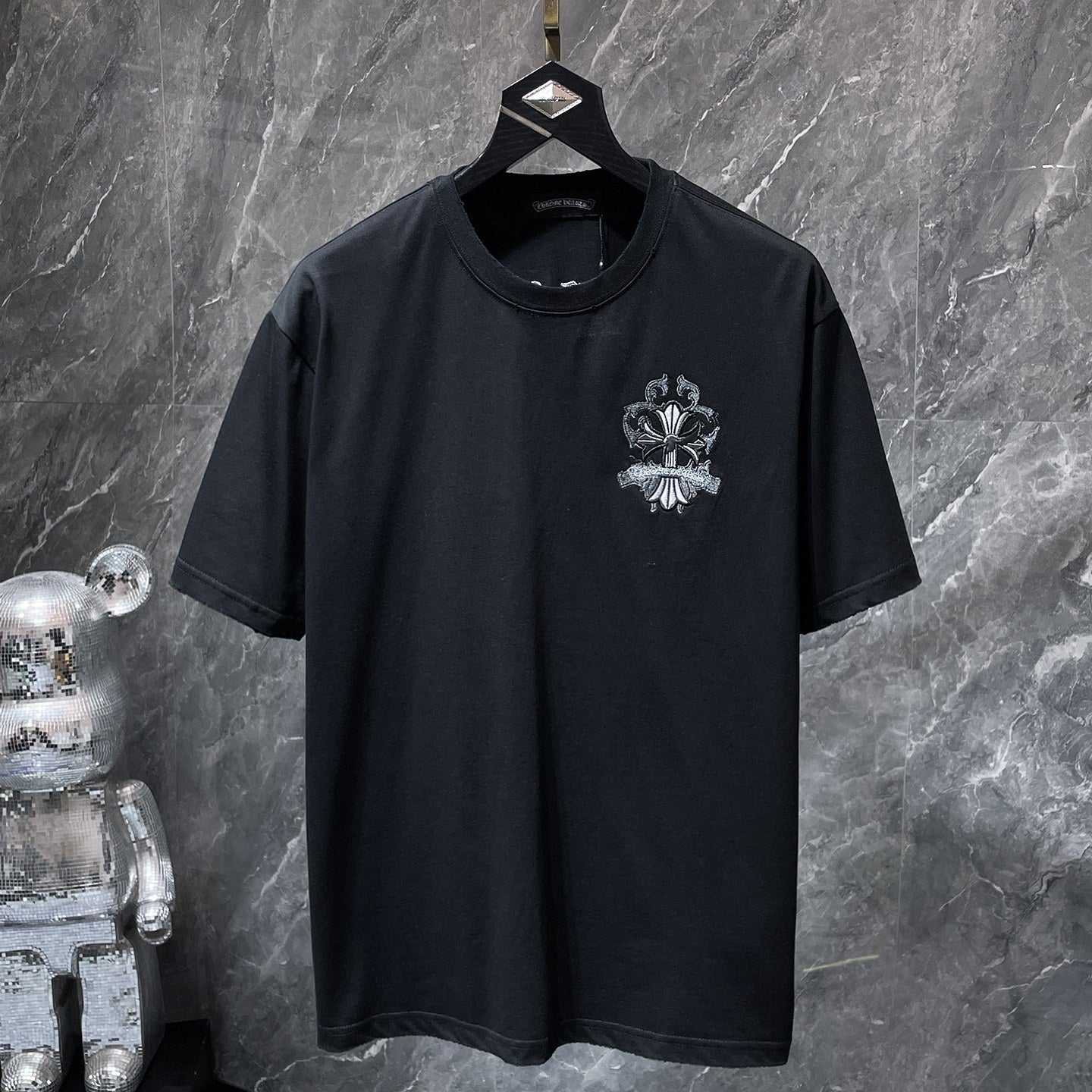 Embroidered Cross Crest Black T-Shirt™
