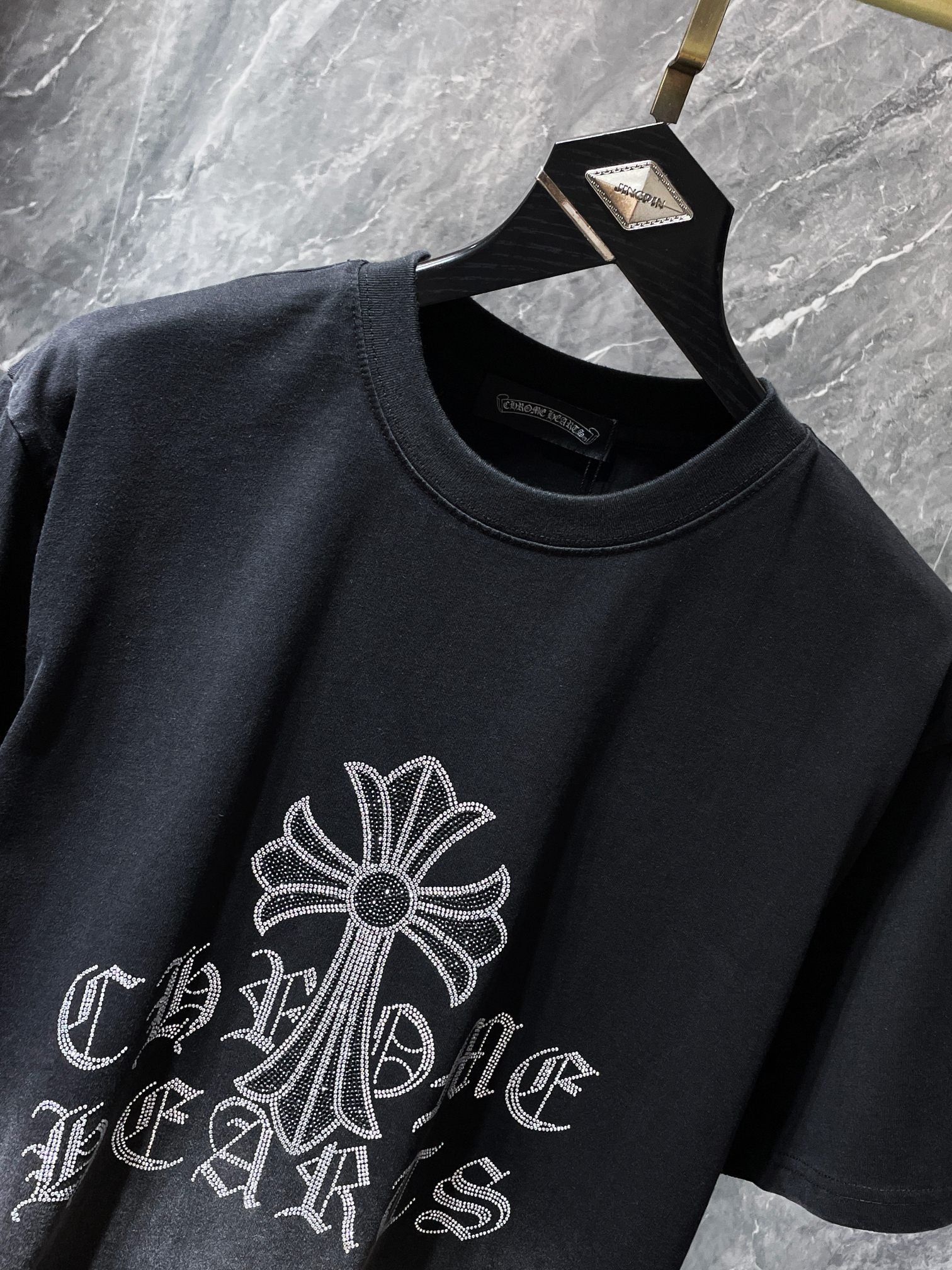 Rhinestone Cross Faded Black T-Shirt™