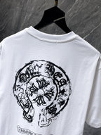 Cross Charm Spray Print Horseshoe White T-Shirt™