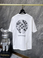 Cross Charm Spray Print Horseshoe White T-Shirt™