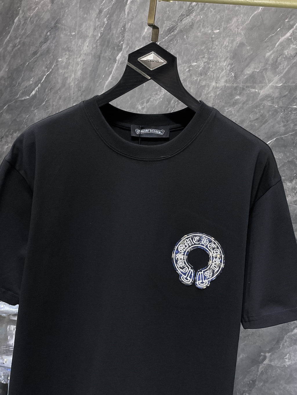 Blue Plaid Horseshoe Black T-Shirt™