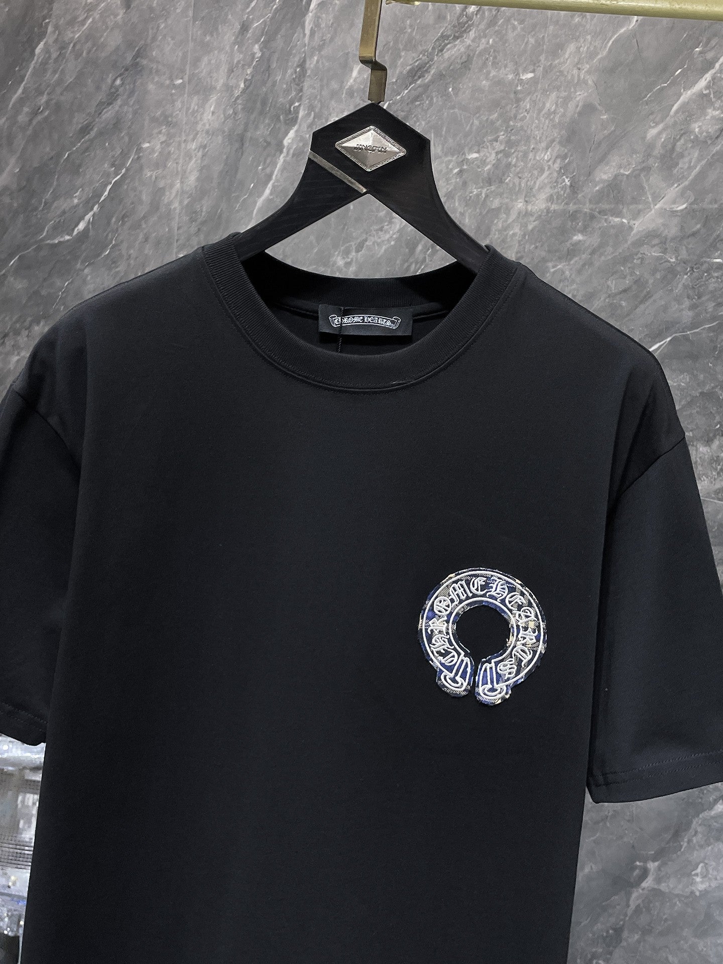 Blue Plaid Horseshoe Black T-Shirt™