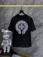 Blue Plaid Horseshoe Black T-Shirt™