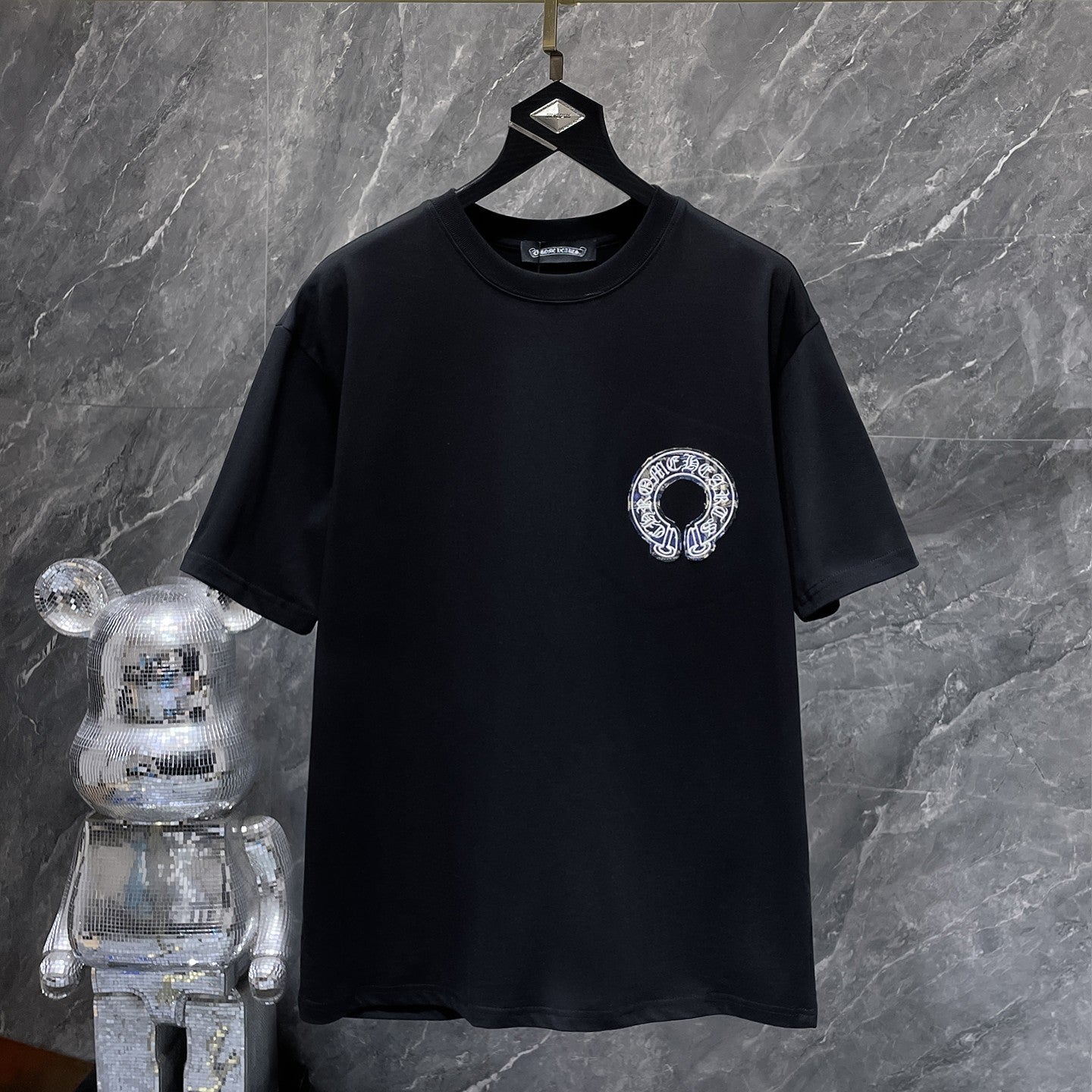 Blue Plaid Horseshoe Black T-Shirt™