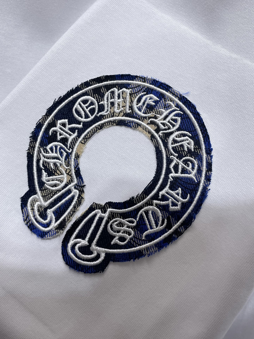 Blue Plaid Horseshoe White T-Shirt™