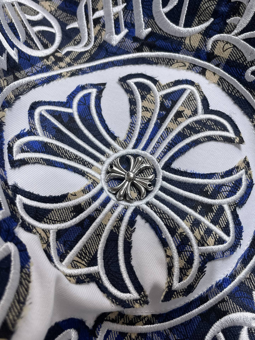 Blue Plaid Horseshoe White T-Shirt™