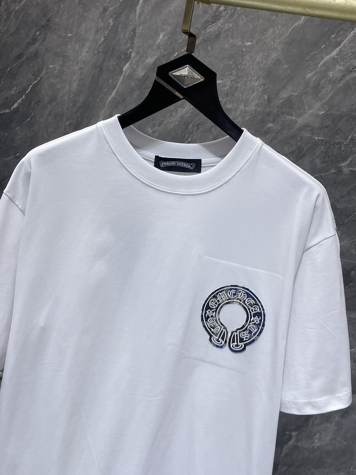 Blue Plaid Horseshoe White T-Shirt™