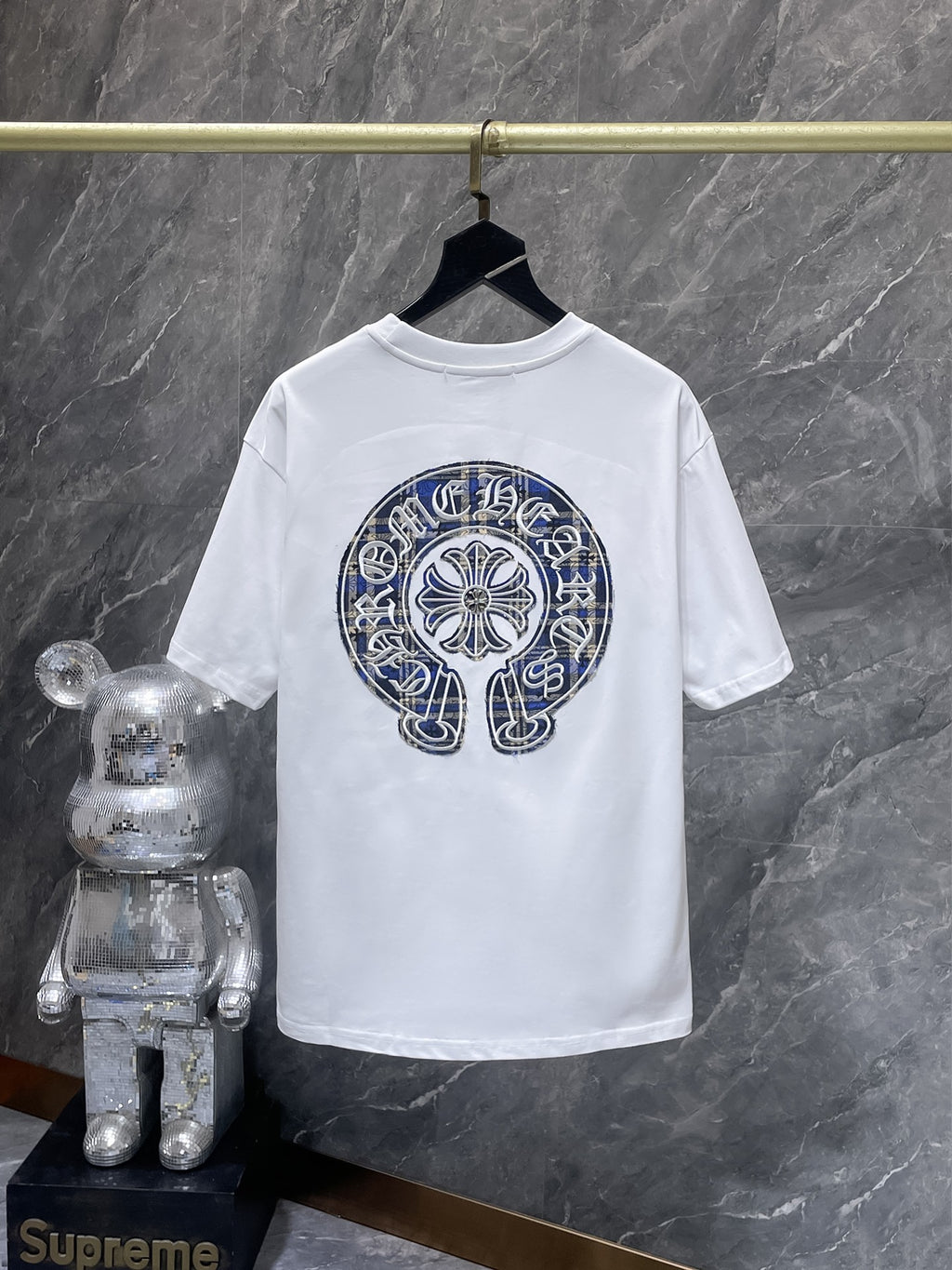 Blue Plaid Horseshoe White T-Shirt™
