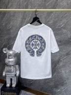 Blue Plaid Horseshoe White T-Shirt™