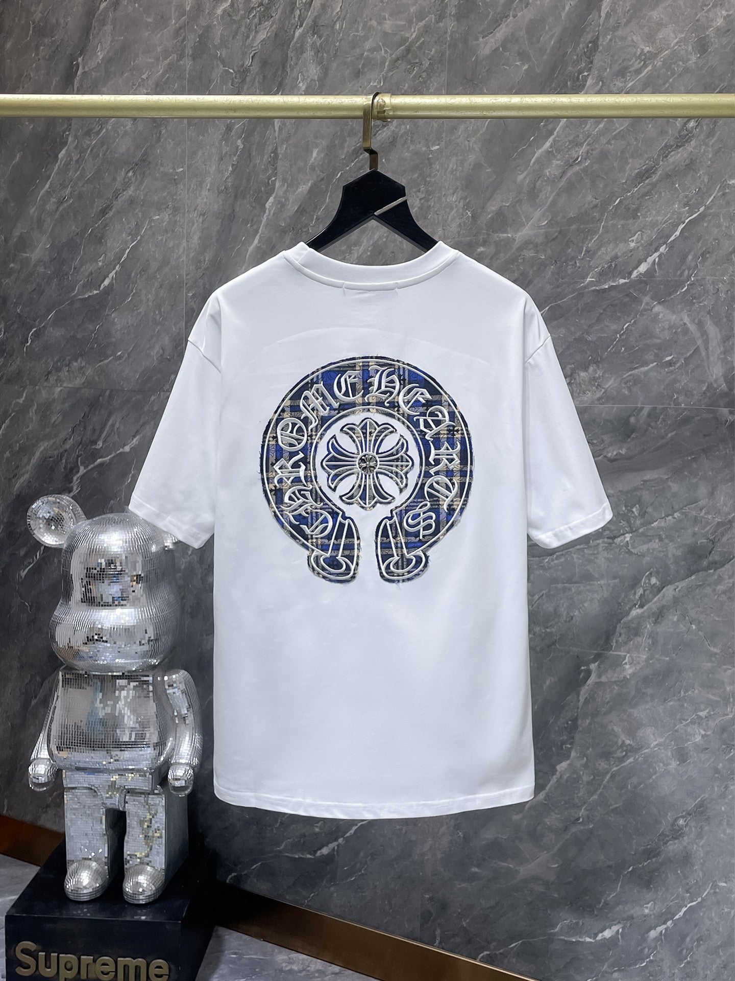 Blue Plaid Horseshoe White T-Shirt™