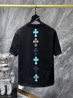 Blue Vertical Cross Patch Black T-Shirt™