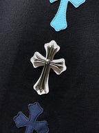 Blue Vertical Cross Patch Black T-Shirt™