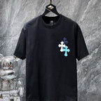 Blue Vertical Cross Patch Black T-Shirt™