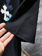 Blue Vertical Cross Patch Black T-Shirt™