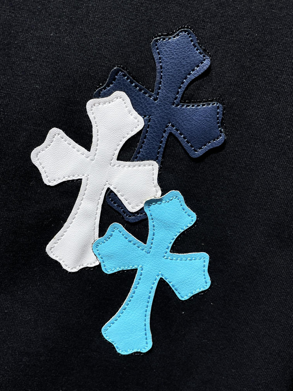 Blue Vertical Cross Patch Black T-Shirt™