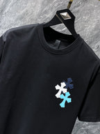 Blue Vertical Cross Patch Black T-Shirt™