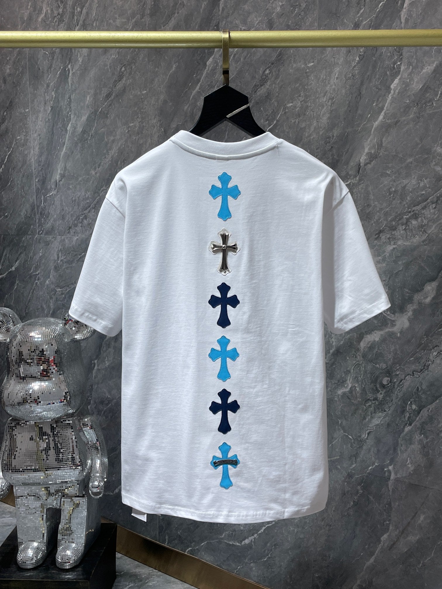 Blue Vertical Cross Patch White T-Shirt™