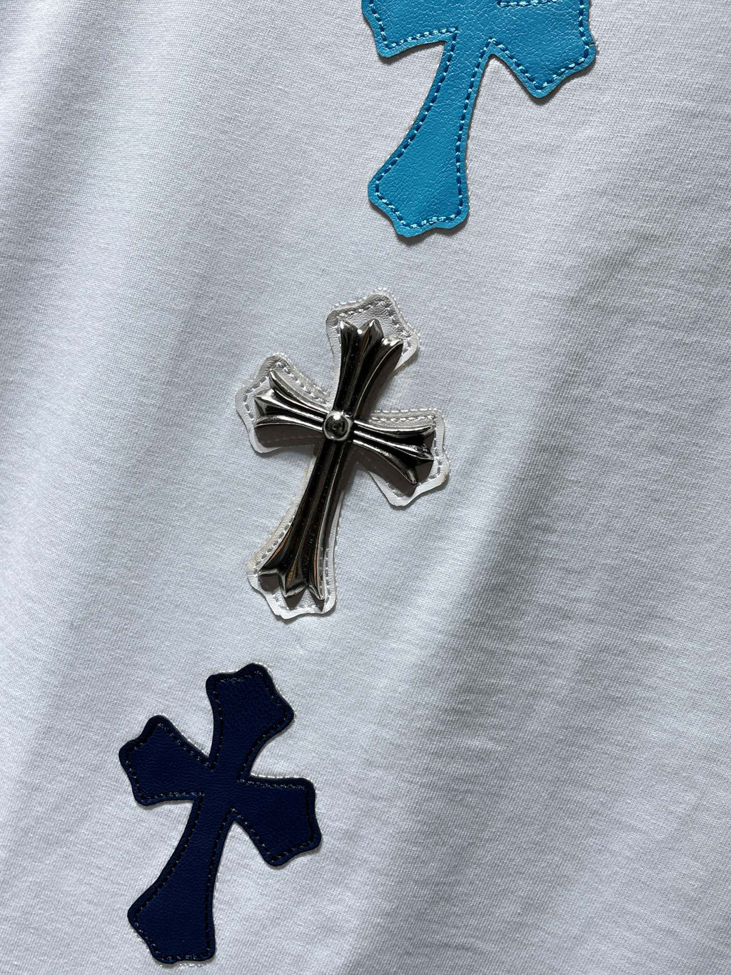 Blue Vertical Cross Patch White T-Shirt™