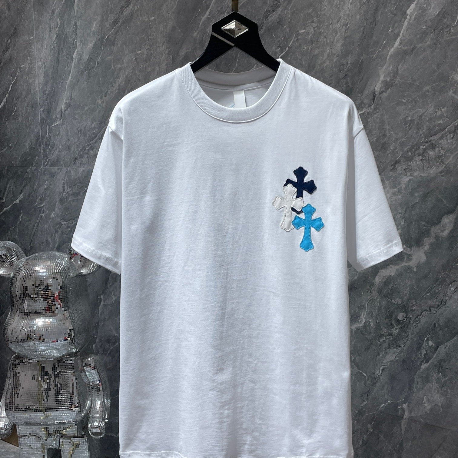 Blue Vertical Cross Patch White T-Shirt™