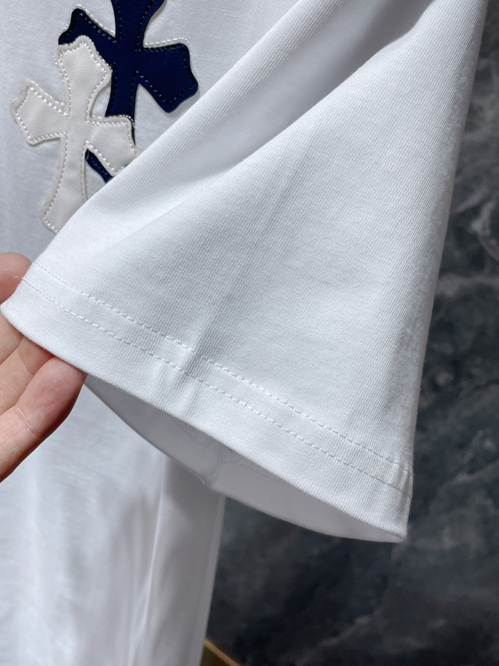 Blue Vertical Cross Patch White T-Shirt™