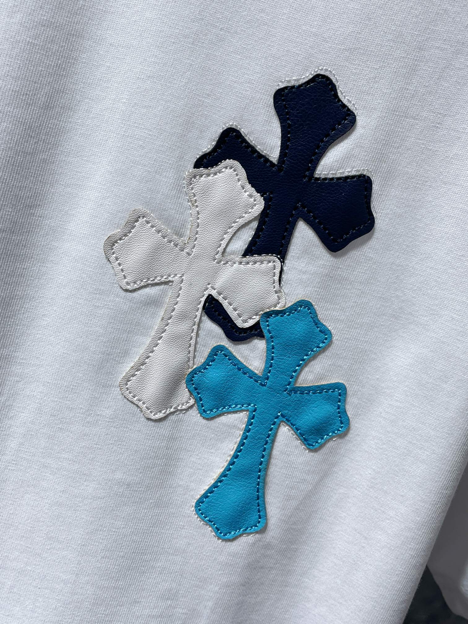 Blue Vertical Cross Patch White T-Shirt™