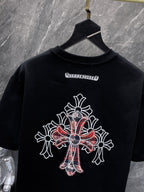 Red Plaid Layered Cross Black T-Shirt™
