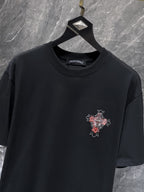 Red Plaid Layered Cross Black T-Shirt™
