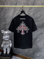 Red Plaid Layered Cross Black T-Shirt™