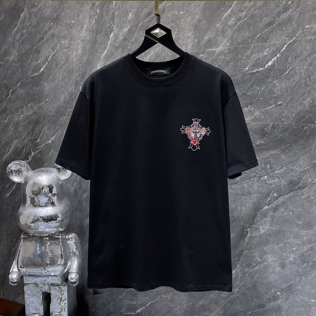 Red Plaid Layered Cross Black T-Shirt™