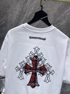 Red Plaid Layered Cross White T-Shirt™