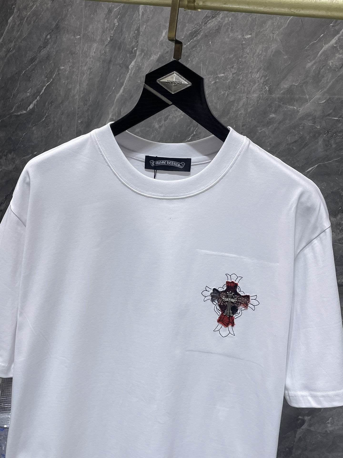 Red Plaid Layered Cross White T-Shirt™