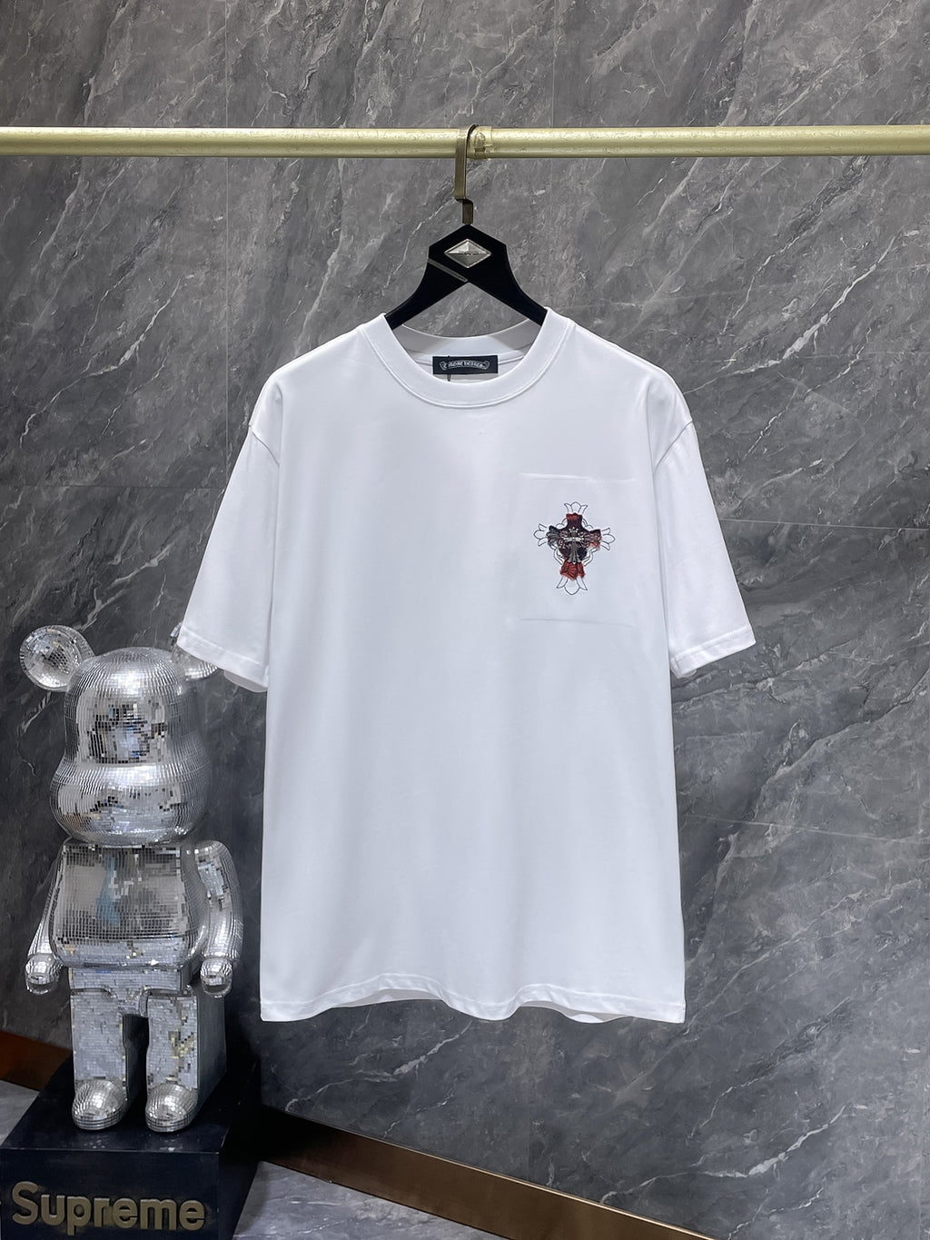 Red Plaid Layered Cross White T-Shirt™