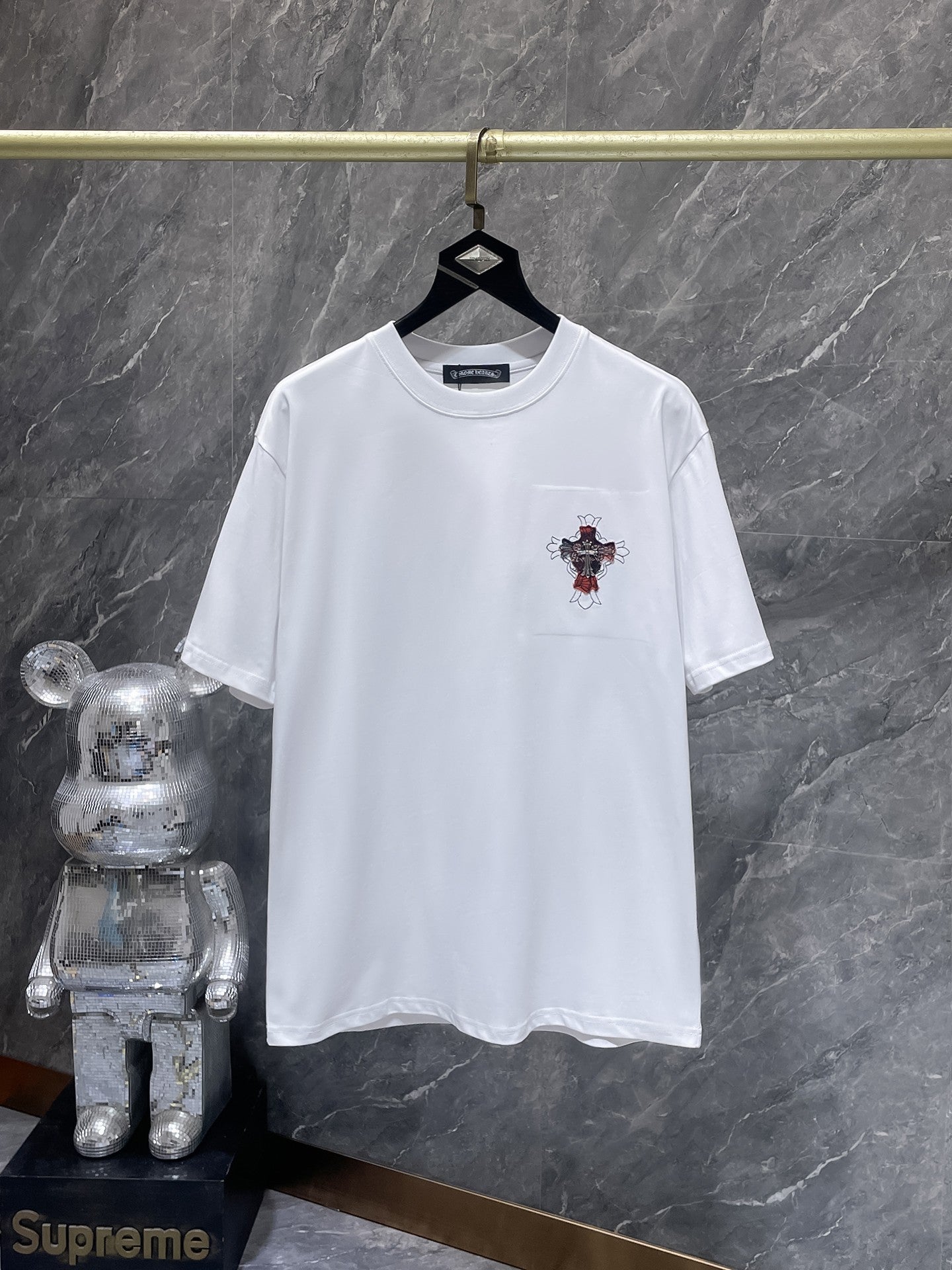 Red Plaid Layered Cross White T-Shirt™