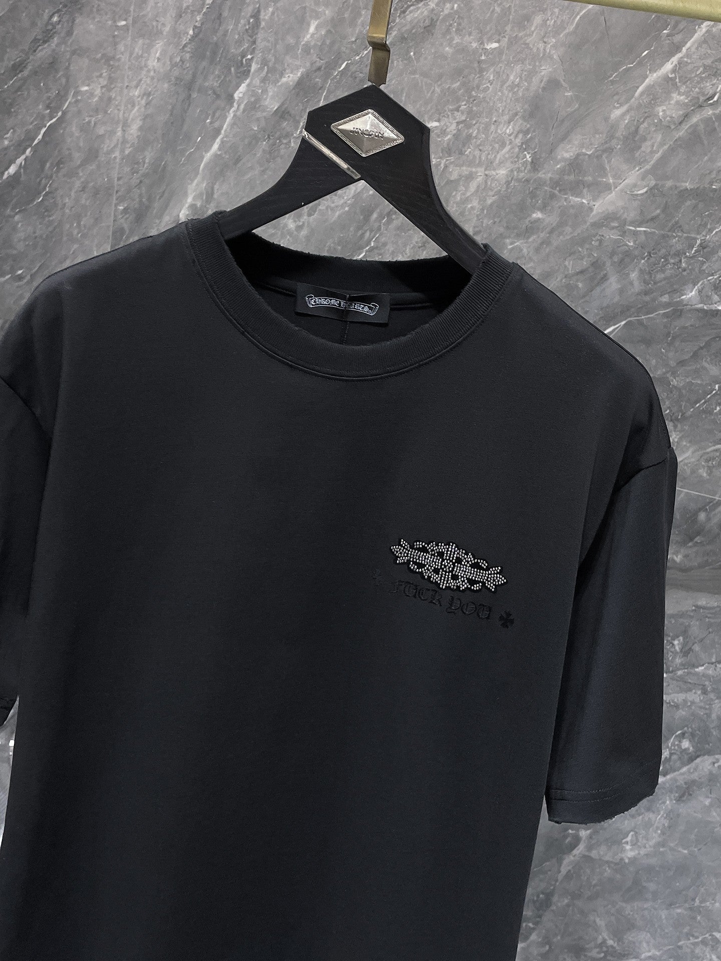 Rhinestone Script Logo Black T-Shirt™