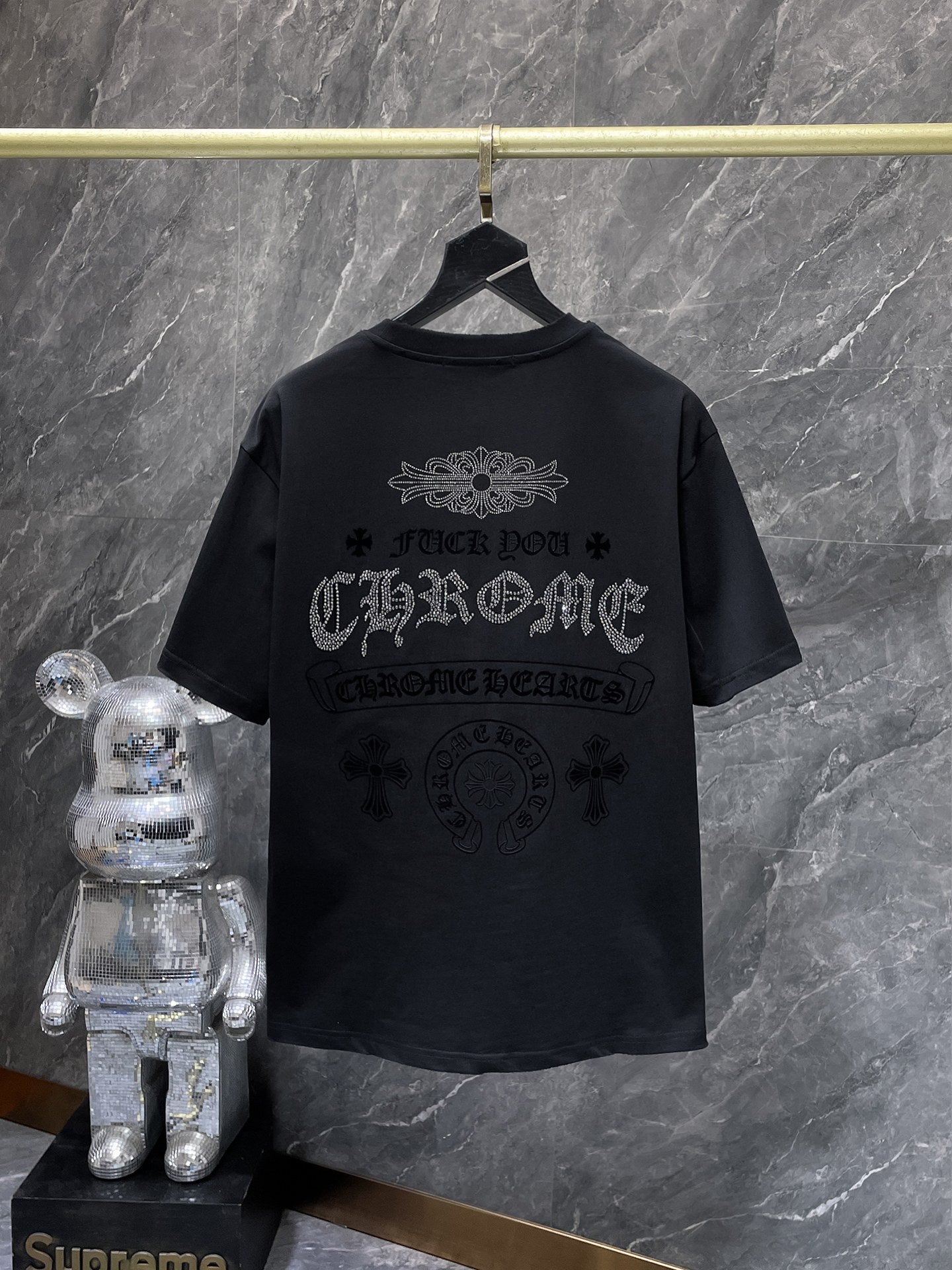 Rhinestone Script Logo Black T-Shirt™