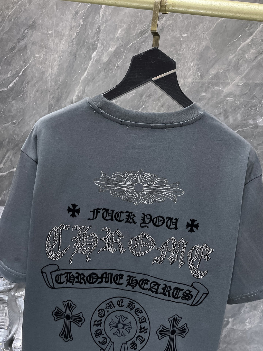 Rhinestone Script Logo Grey T-Shirt™