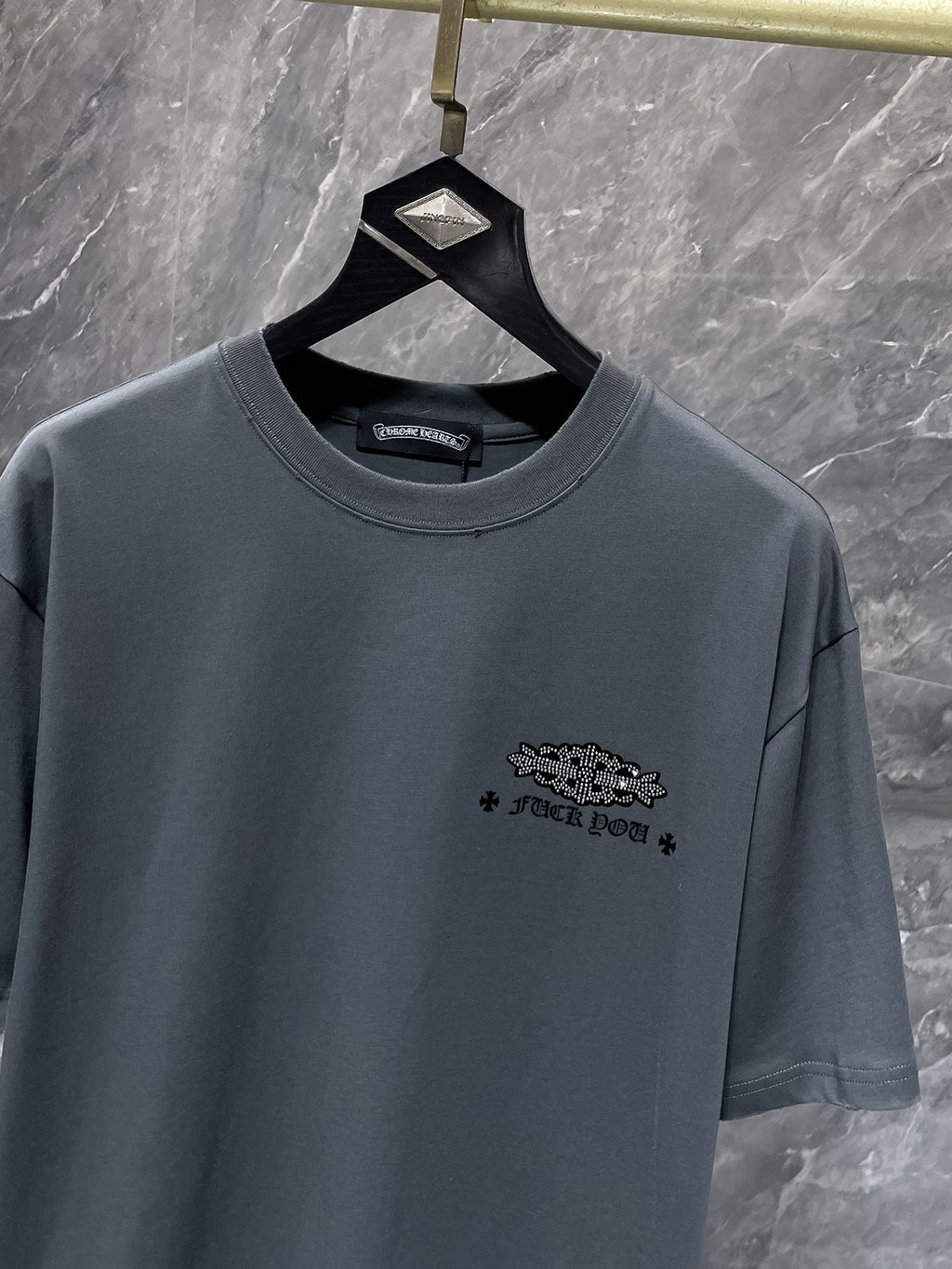 Rhinestone Script Logo Grey T-Shirt™