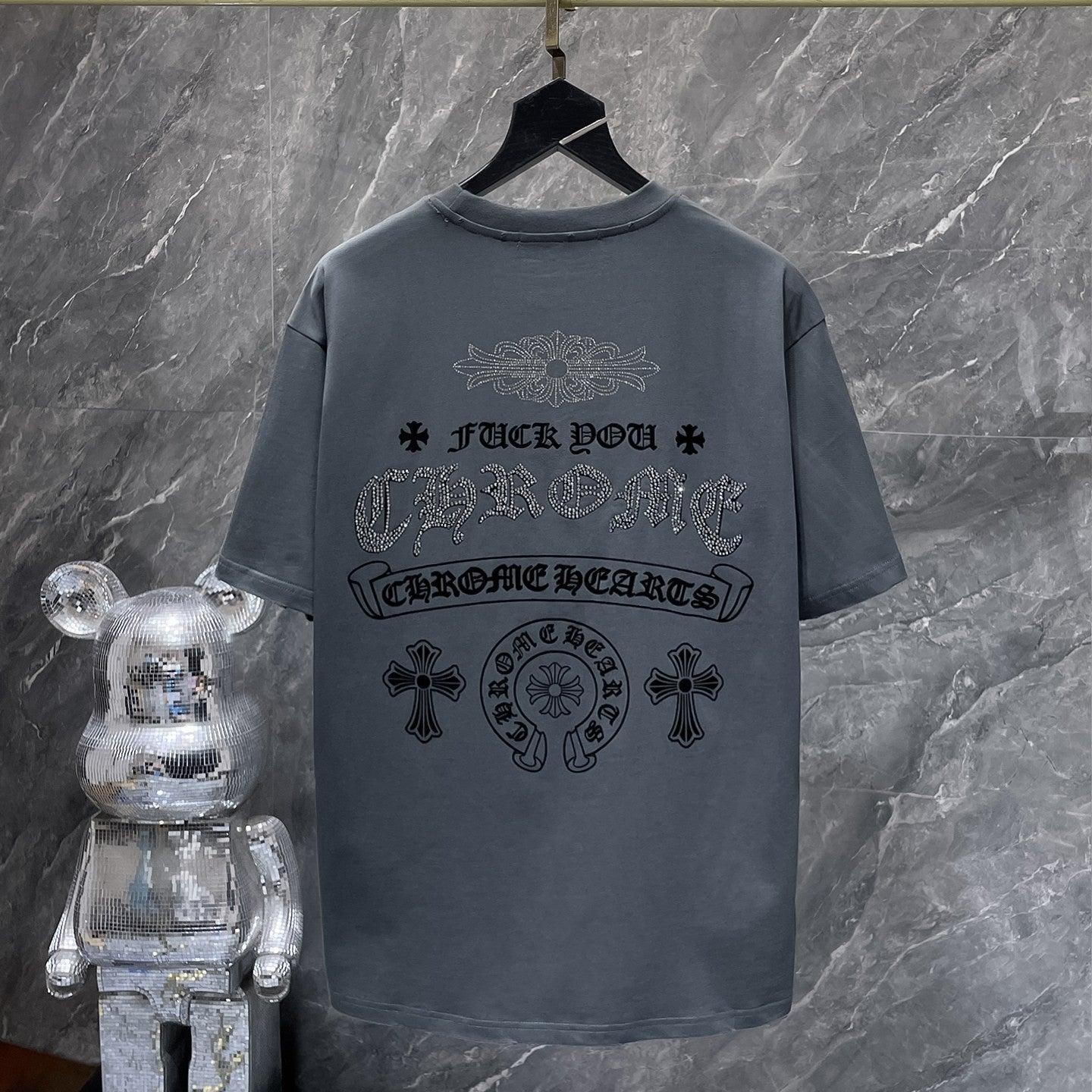 Rhinestone Script Logo Grey T-Shirt™