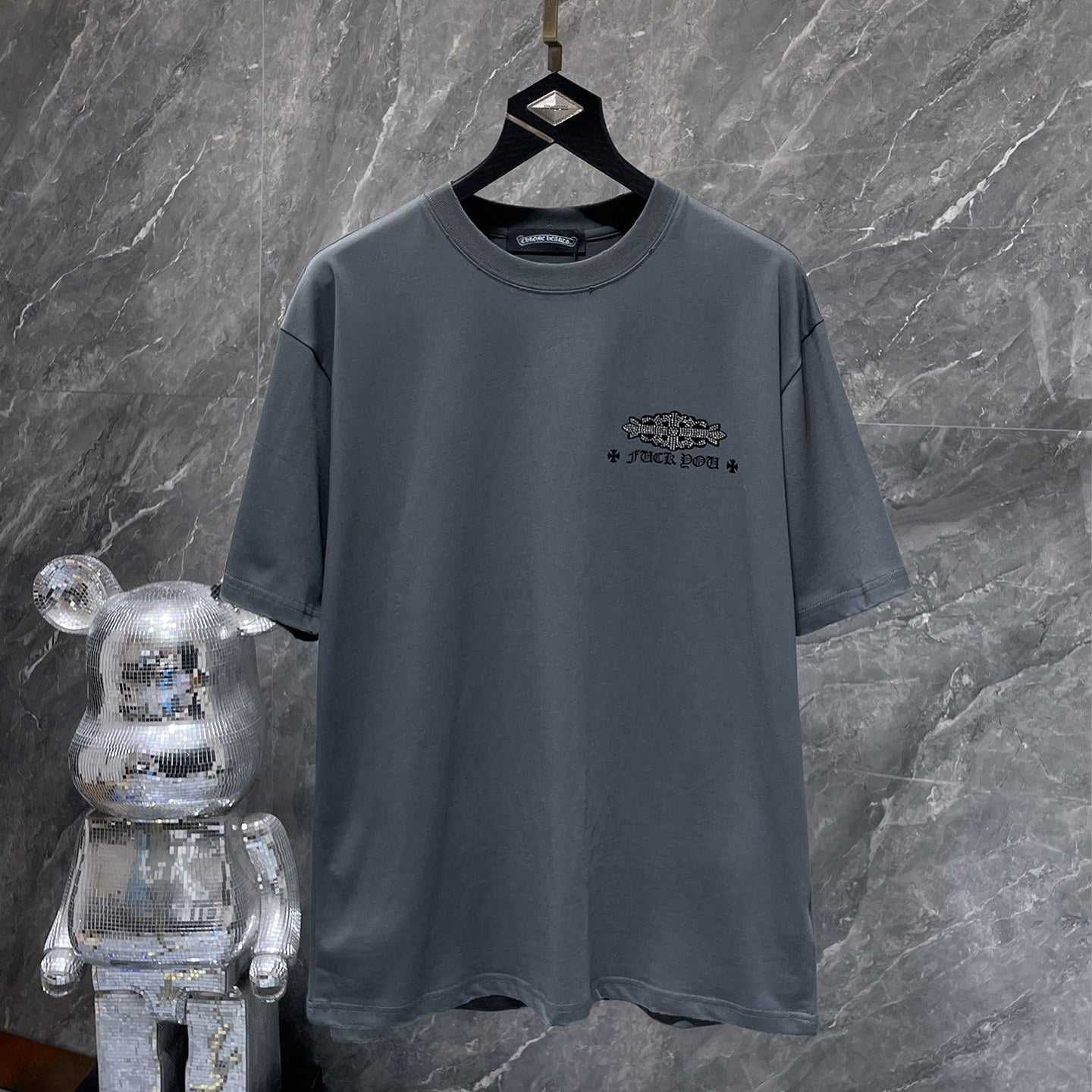 Rhinestone Script Logo Grey T-Shirt™