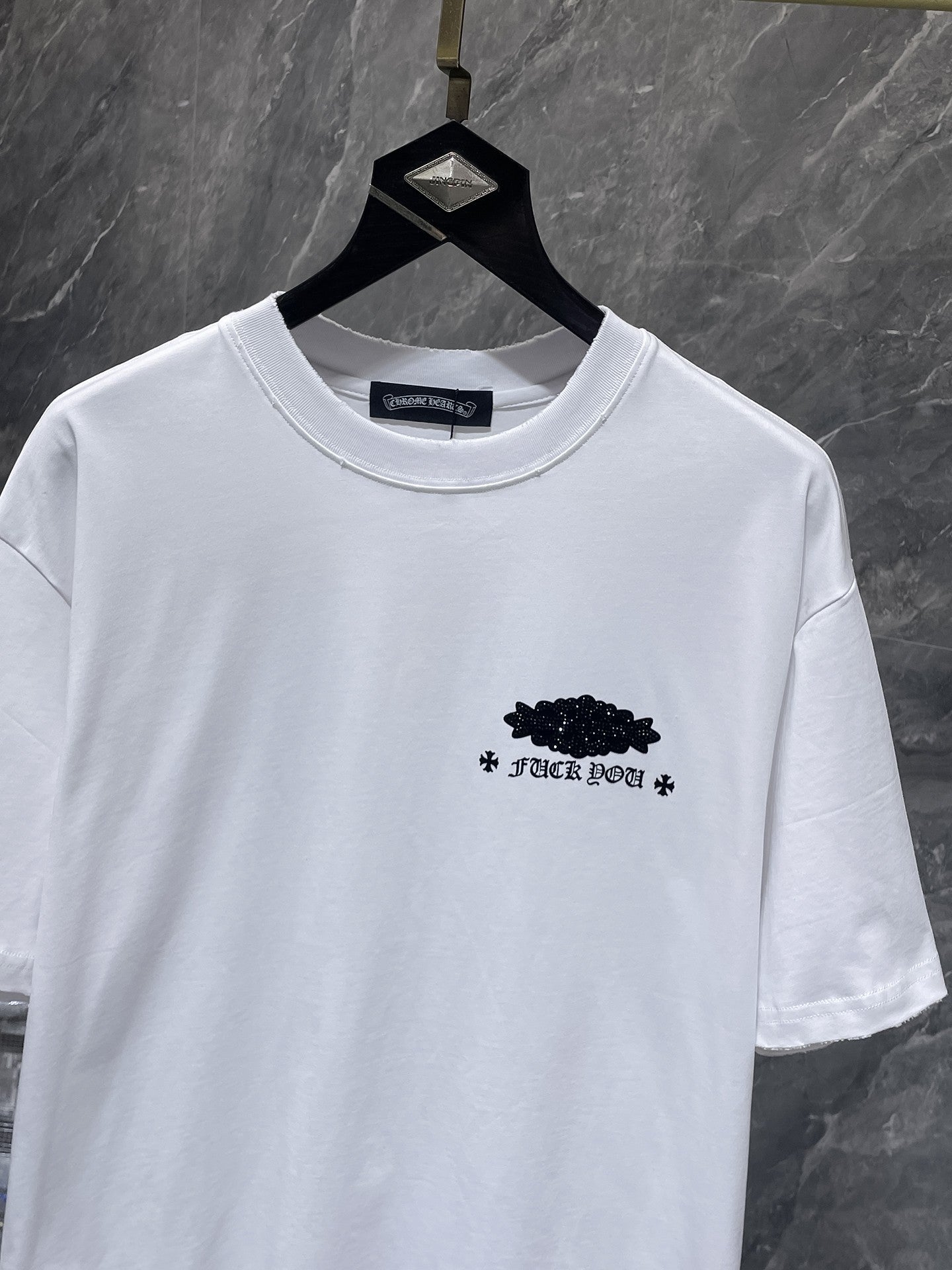 Rhinestone Script Logo White T-Shirt™