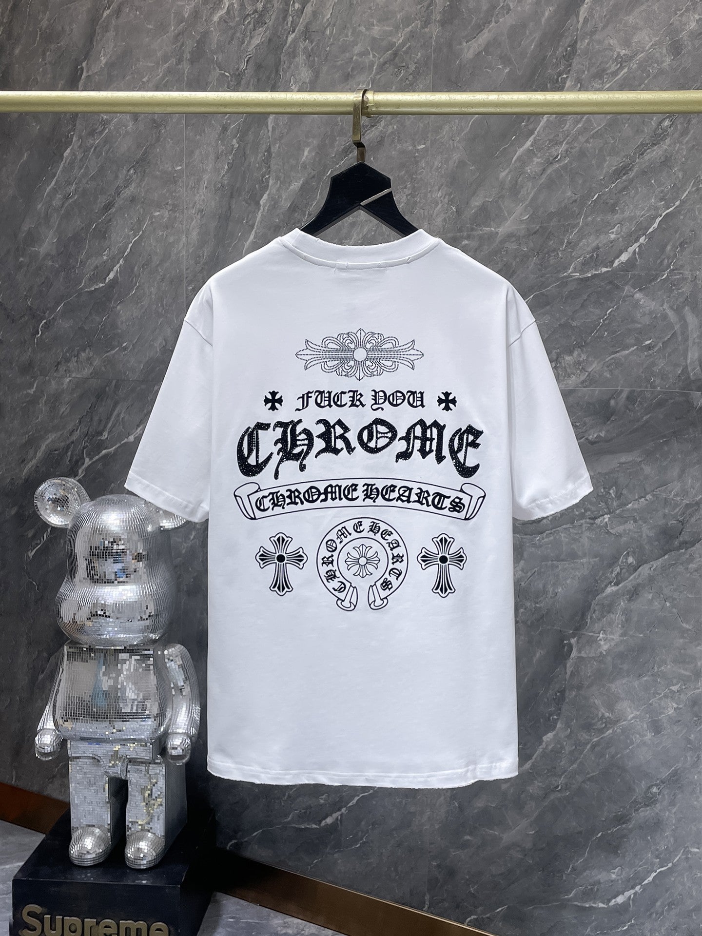 Rhinestone Script Logo White T-Shirt™