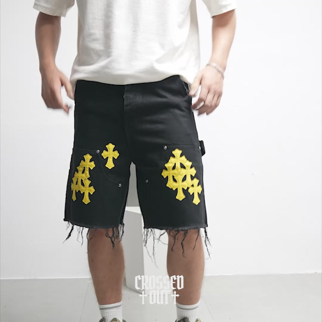 Yellow Cross Patch Black Jean Shorts™