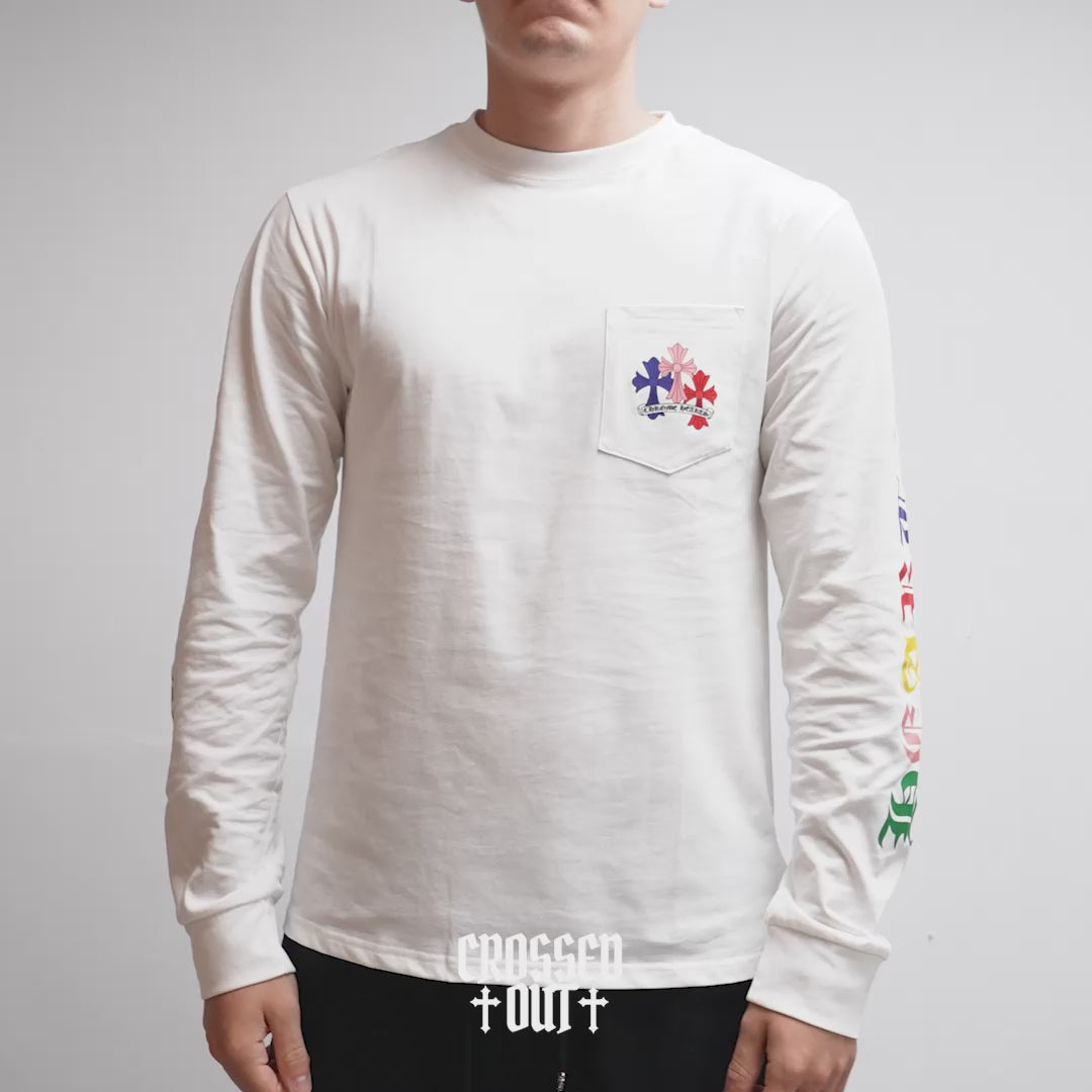 Stacked Multicolor Crosses White Long Sleeve™