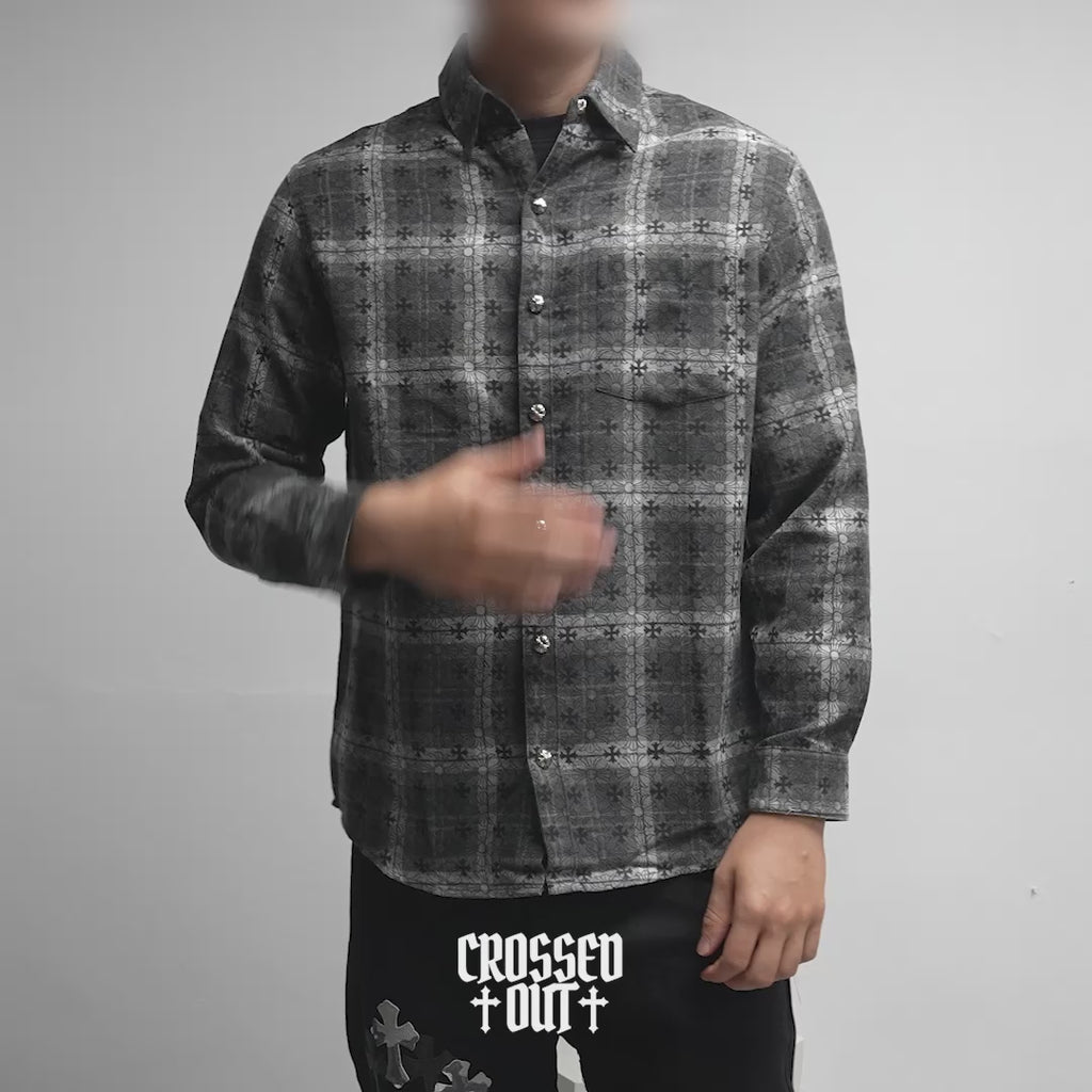 Flower Cross Pattern Dark Grey Flannel™