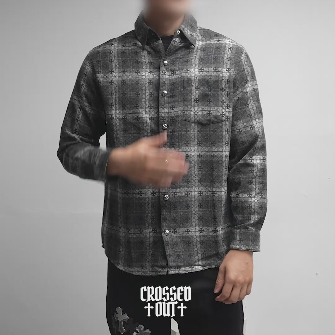 Flower Cross Pattern Dark Grey Flannel™