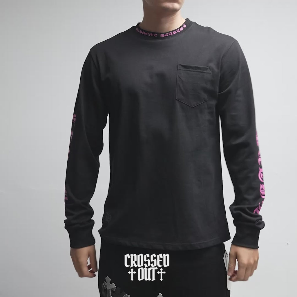 Pink Typography Collar Black Long Sleeve™